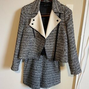 Zara Mixed Fabric Biker Jacket Set Size M